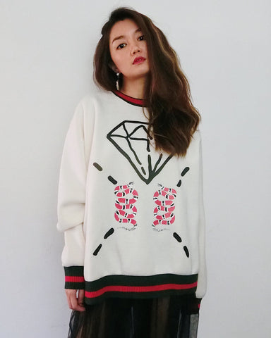 Gucci Inspired Diamond Oversized Sweater - Cream | STYLEITNRY