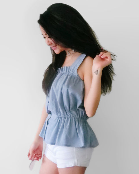 Dusty Blue Cami with Cinched-in Waist | STYLEITNRY