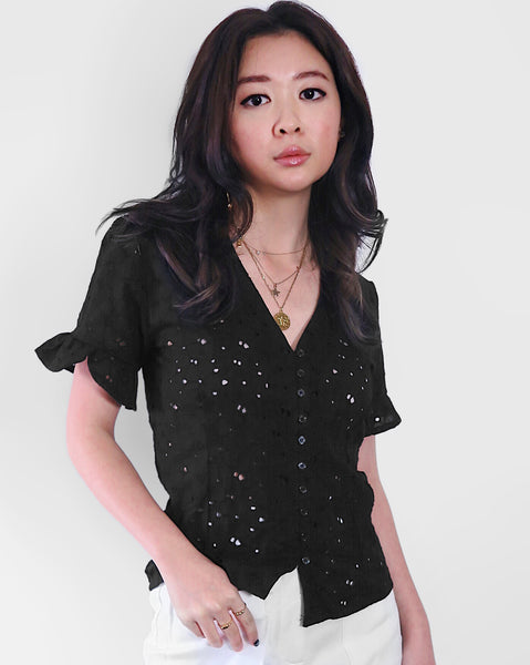 Eyelet Broderie Top - Black | STYLEITNRY
