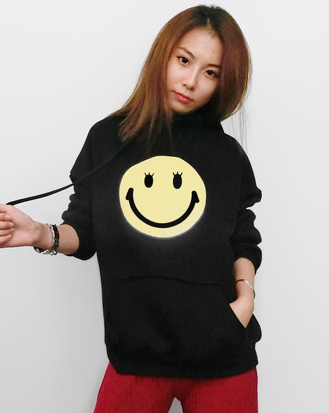 Smiley Face with Lashes Hoodie - Black | STYLEITNRY