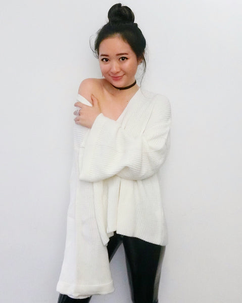 Oversized Chunky Cozy Knit Top - Cream White | STYLEITNRY