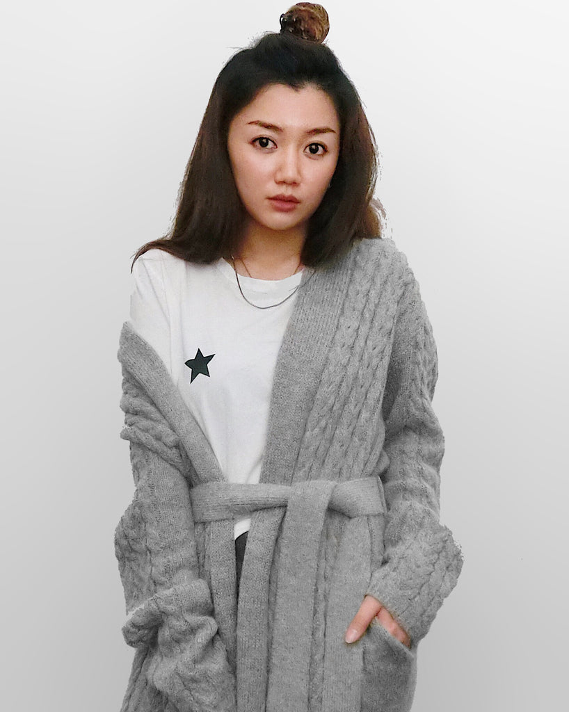 Grey Long Knitted Cardigan | STYLEITNRY