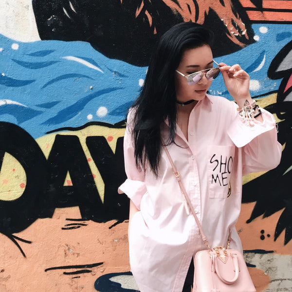 Smiley Oversized Collar Shirt - Pink | STYLEITNRY