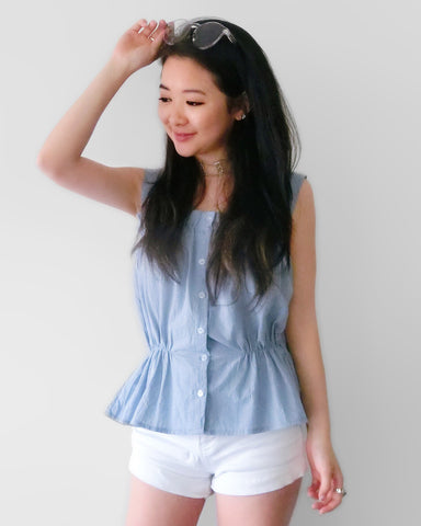 Dusty Blue Cami with Cinched-in Waist | STYLEITNRY