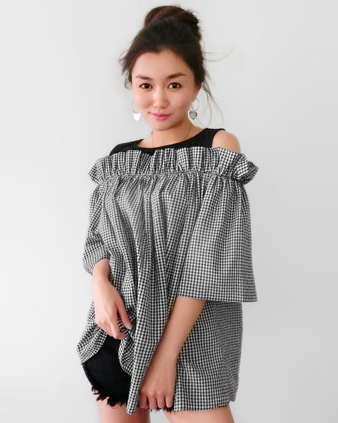 Gingham Off-the-shoulder Top - Black  | STYLEITNRY