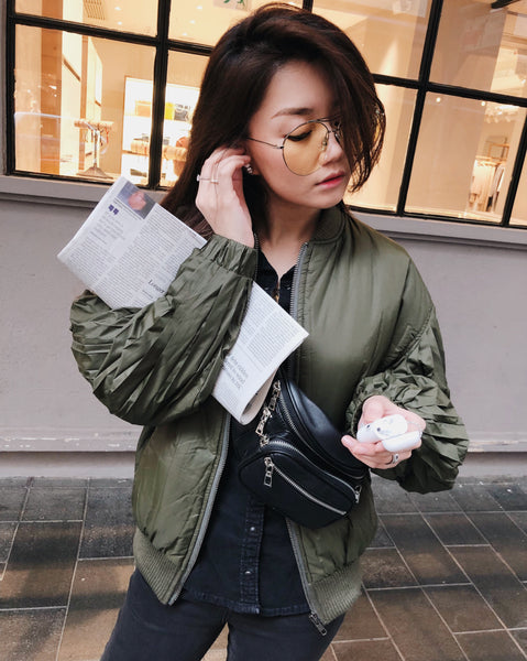Pleated Sleeves Bomber Jacket - Army Green | STYLEITNRY